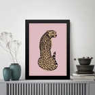 Quadro Decorativo Leopardo Fundo Rosa 33x24cm Moldura Preta