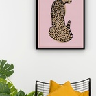 Quadro Decorativo Leopardo Fundo Rosê  - 70x50cm Moldura Bran