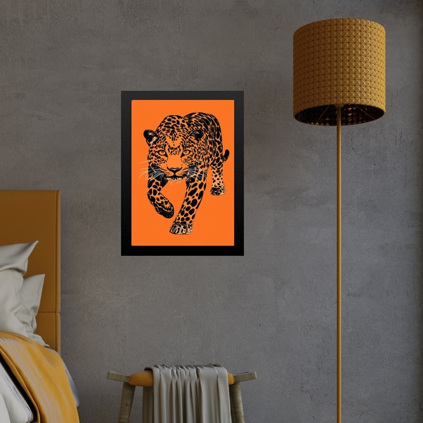Quadro Decorativo Leopardo Laranja E Preto 33x24cm Moldura Pr