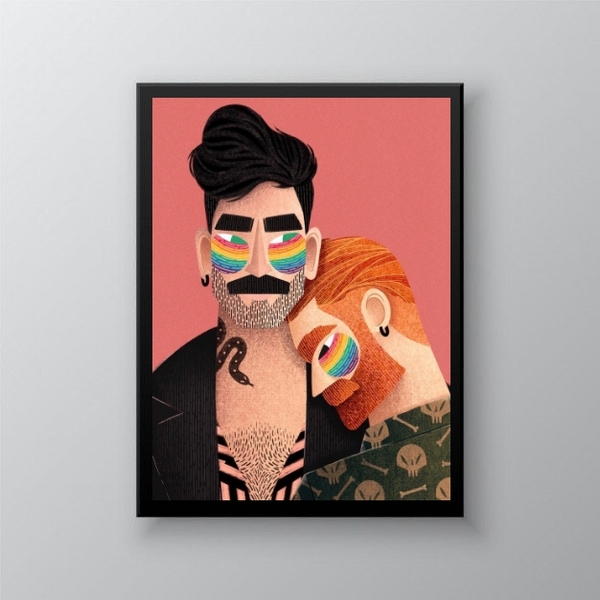 Quadro Decorativo Lgbt gays 33x24cm Moldura:madeira Branca