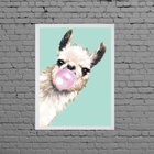 Quadro Decorativo Lhama Bubble Gum 45x34cm - Com Vidro Moldur