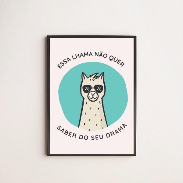 Quadro Decorativo Lhama Drama 33x24cm - Com Vidro Moldura:mad