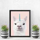 Quadro Decorativo Lhama Unicórnio 33x24cm Moldura:madeira Pre