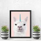 Quadro Decorativo Lhama Unicórnio 45x34cm - Com Vidro Moldura