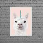 Quadro Decorativo Lhama Unicórnio 45x34cm - Com Vidro Moldura