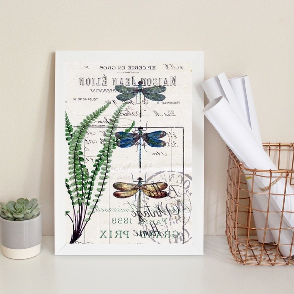 Quadro Decorativo Libélulas - Botânica 33x24cm Moldura:madeir