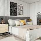 Quadro Linhas Abstratas Preto com Vidro 60x100cm Arte Própria