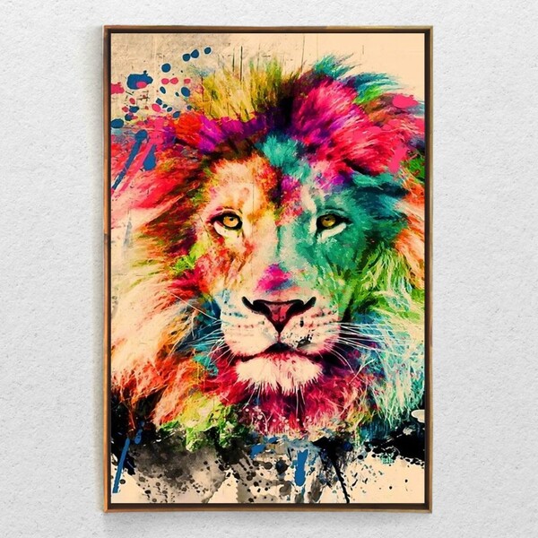 Quadro Decorativo Lion Aquarela Com Moldura E Sem Vidro 100x1