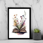 Quadro Decorativo Livro Com Flores - Aquarela 24x18cm - Com V