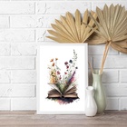 Quadro Decorativo Livro Com Flores - Aquarela 45x34cm Moldura