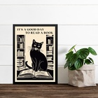 Quadro Decorativo Livros - Gato 24x18cm Moldura Preta