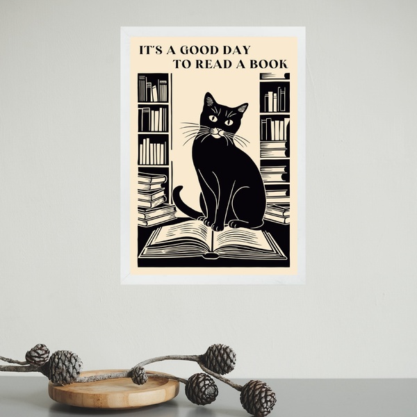 Quadro Decorativo Livros - Gato 45x34cm - Com Vidro Moldura P