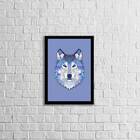 Quadro Decorativo Lobo Azul 24x18cm Moldura:madeira Preta