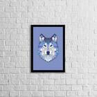 Quadro Decorativo Lobo Azul 45x34cm - Com Vidro Moldura:madei