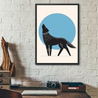 Quadro Decorativo Lobo Boho - Lua Azul 24x18cm Moldura Branca