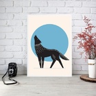 Quadro Decorativo Lobo Boho - Lua Azul 45x34cm - Com Vidro Mo