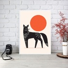 Quadro Decorativo Lobo Boho - Lua Vermelha 33x24cm - Com Vidr