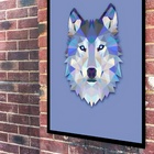 Quadro Decorativo Lobo Geométrico Azul  - 70x50cm Moldura Pre