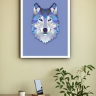 Quadro Decorativo Lobo Geométrico Azul  - 70x50cm Moldura Pre