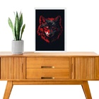 Quadro Decorativo Lobo Preto E Vermelho 24x18cm Moldura Preta