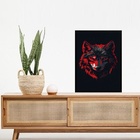 Quadro Decorativo Lobo Preto E Vermelho 45x34cm Moldura Branca