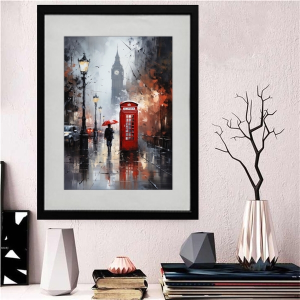 Quadro Decorativo Londres Aquarela 60x48cm Moldura Preta