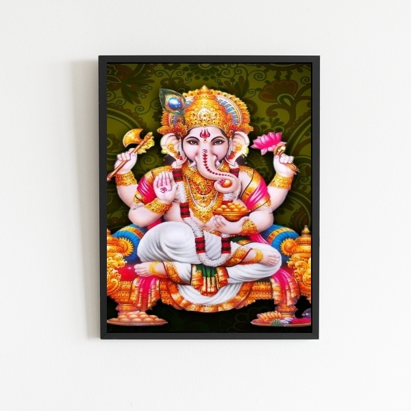 Quadro Decorativo Lord Ganesha 33x24cm - Com Vidro Moldura:ma