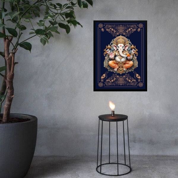 Quadro Decorativo Lord Ganesha 45x34cm Moldura:madeira Preta