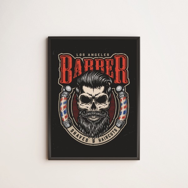 Quadro Decorativo Los Angeles Barber Shop 33x24cm - Com Vidro