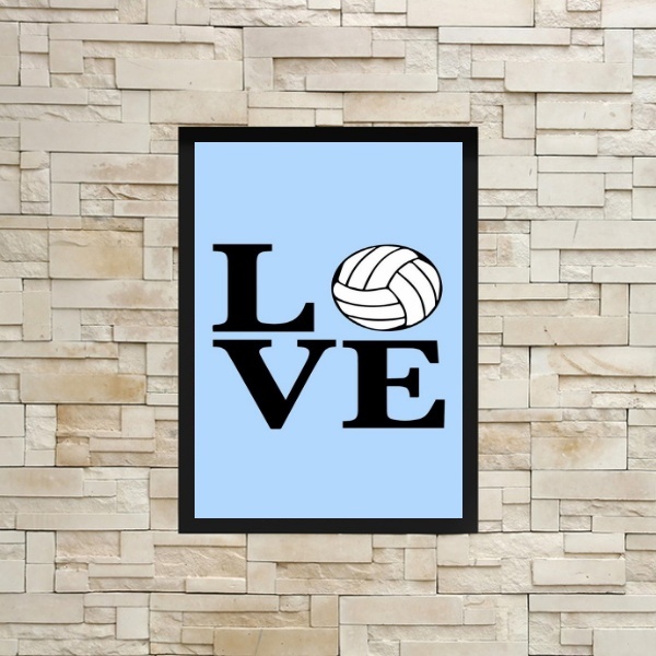Quadro Decorativo Love Bola Volei 45x34cm - Com Vidro Moldura
