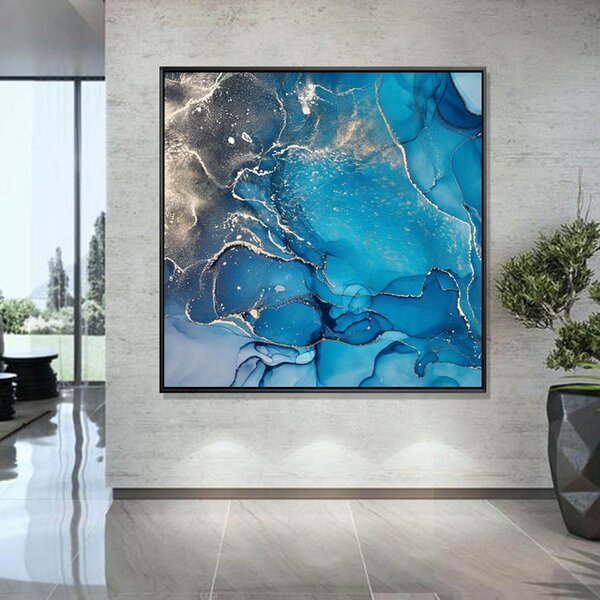 Quadro Decorativo Love Decor Abstrato Azul Moldura Chanfrada