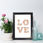 Quadro Decorativo Love Flores Moldura Preta 33x43cm