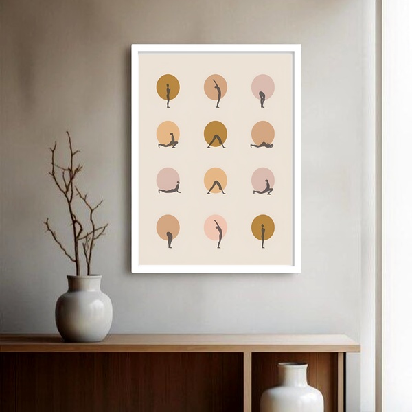 Quadro Decorativo Lua Movimento Yoga  - 70x50cm Moldura Branca