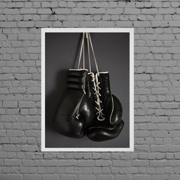 Quadro Decorativo Luva De Boxe Preta 24x18cm - Com Vidro Mold