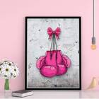Quadro Decorativo Luva De Boxe Rosa 24x18cm Moldura:madeira P