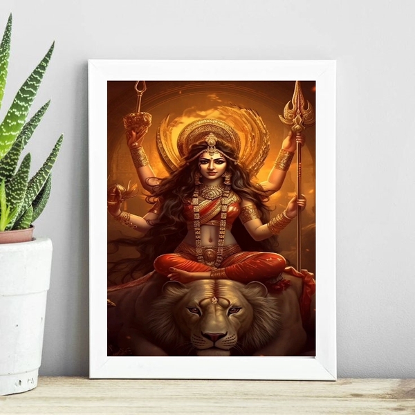 Quadro Decorativo Maa Durga 24x18cm - Com Vidro Moldura:madei