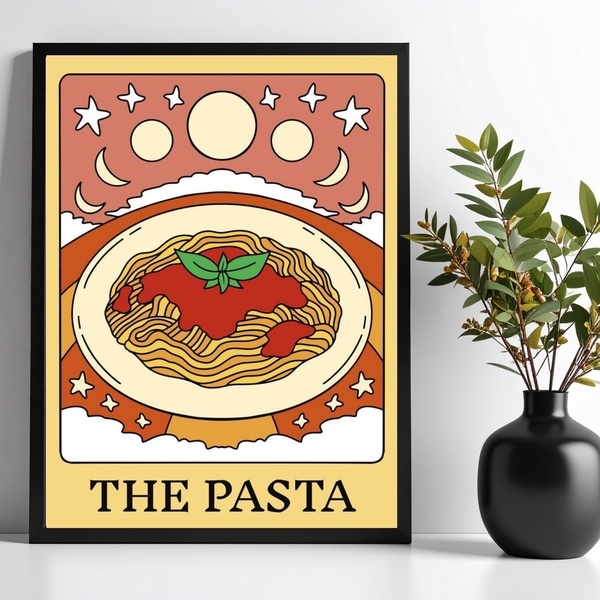 Quadro Decorativo Macarrão Pasta- Carta Tarot 24x18cm Moldura