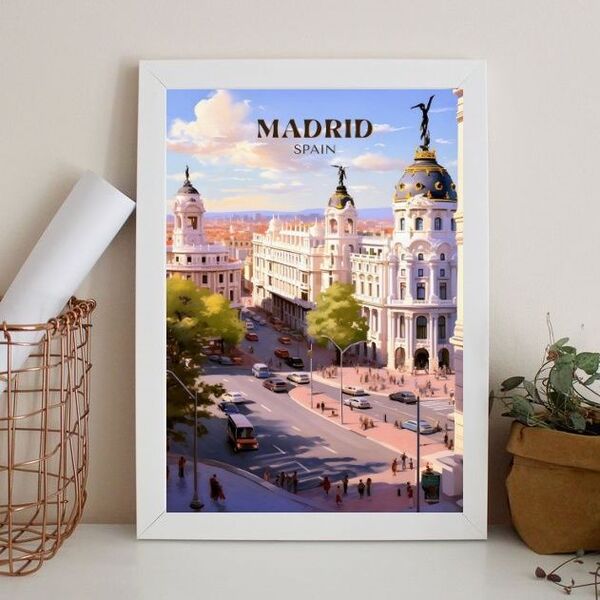 Quadro Decorativo Madrid - Espanha 45x34cm - Com Vidro Moldur