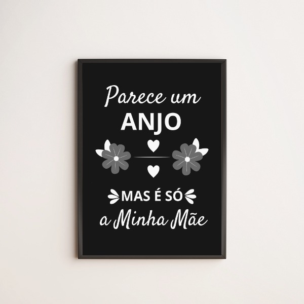 Quadro Decorativo Mãe Anjo 45x34cm - Com Vidro Moldura:madeir