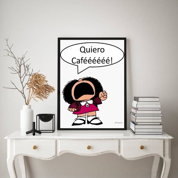 Quadro Decorativo Mafalda Café 33x24cm Moldura Preta