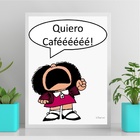 Quadro Decorativo Mafalda Café 45x34cm - Com Vidro Moldura Pr
