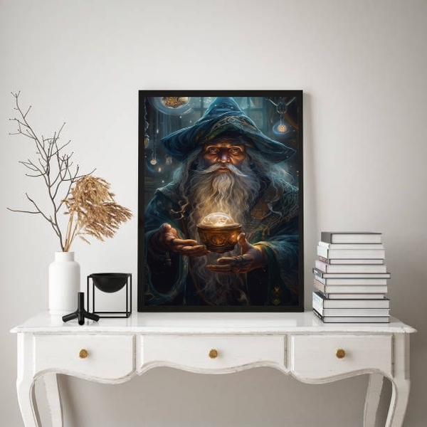 Quadro Decorativo Mago Vidente 45x34cm Moldura:madeira Branca