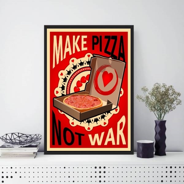 Quadro Decorativo Make Pizza Not War 24x18cm Moldura:madeira