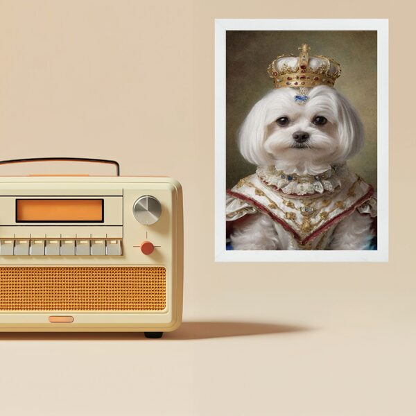 Quadro Decorativo Maltês - Rainha 45x34cm - Com Vidro Moldura