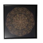 Quadro Decorativo com Vidro e Moldura de Madeira Mandala II Premium Dourado e Preto 60x60cm