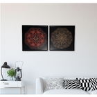 Quadro Decorativo com Vidro e Moldura de Madeira Mandala II Premium Dourado e Preto 60x60cm