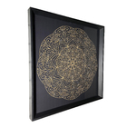Quadro Decorativo com Vidro e Moldura de Madeira Mandala II Premium Dourado e Preto 60x60cm