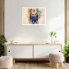 Quadro Decorativo Mandala Penas  - 50x70cm Moldura Branca