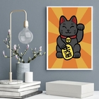 Quadro Decorativo Maneki Neko 45x34cm Moldura:madeira Preta