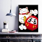 Quadro Decorativo Maneki Neko E Daruma 45x34cm Moldura:madeir